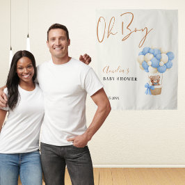 Tapete De Parede Chá de fraldas Blue Teddy Bear Oh Boy Balloon Foto