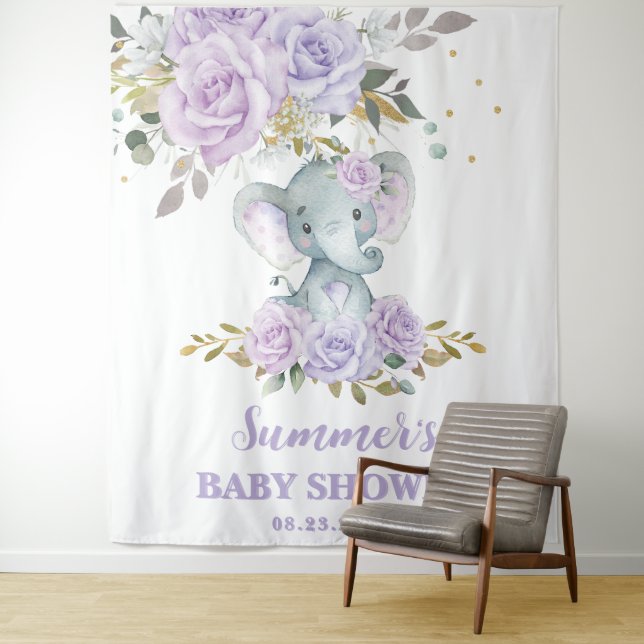 Tapete De Parede Chá de fraldas Floral do Elefante Purple Lilac (In Situ)