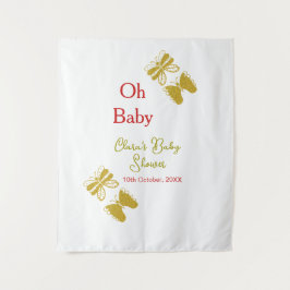 Tapete De Parede chá de fraldas vermelho da borboleta ouro oh bebê