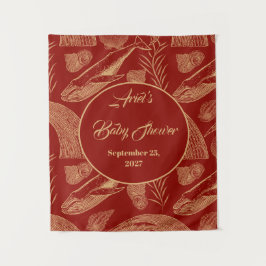 Tapete De Parede Chá de fraldas Vermelho de Baleia Náutica Vintage