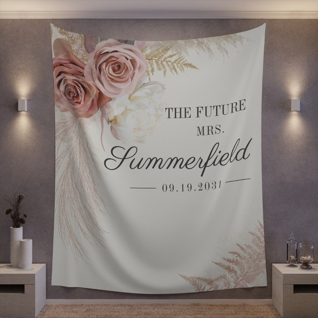 Tapete De Parede Chá de Noiva Bege com Grama das Pampas Moderna (Pampas Grass Elegant Bridal Shower Tapestry)