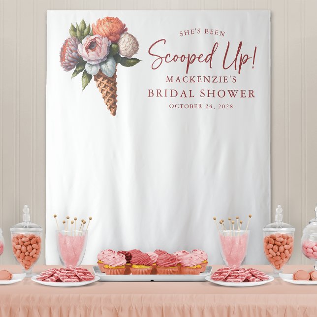 Tapete De Parede Chá de panela Elegante Rustic Boho (Rustic yet Elegant Boho Ice Cream Bridal Shower Photo Backdrop)