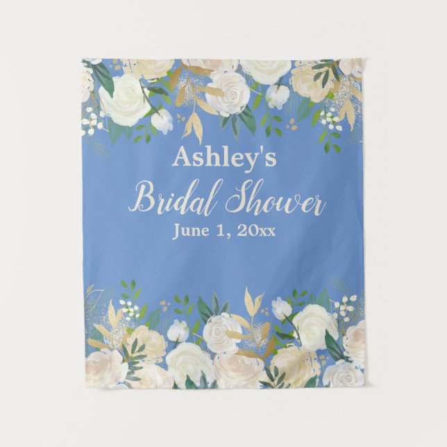 Tapete De Parede Chá de panela Foto Booth Backdrop Periwinkle Doura (Frente)