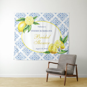 Tapete De Parede Chá de panela Lemon Blue Azulejo Fundo italiano