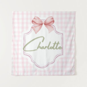 Tapete De Parede Charlotte Laço Rosa Personalizado e Estampa Xadrez
