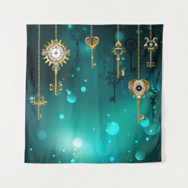 Tapete De Parede Chaves de Esqueleto Anticas em Fundo Verde (Frente)