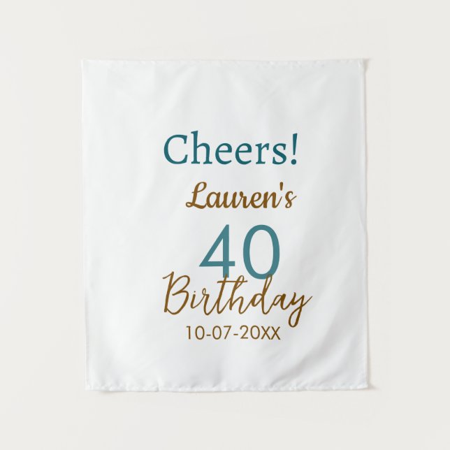 Tapete De Parede Cheers 40th birthday name date brown turquoise sim (Frente)