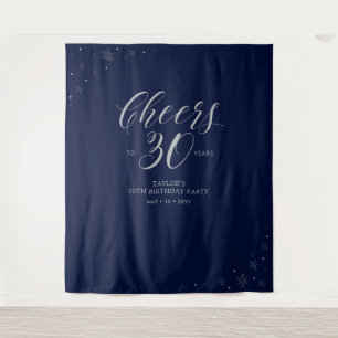Tapete De Parede Cheers to 30 years Silver & Navy Birthday Party