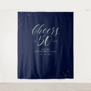 Tapete De Parede Cheers to 50 years Silver & Navy Birthday Party
