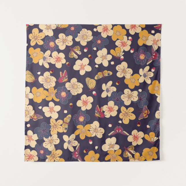 Tapete De Parede Cherry Blossom Butterfly Impressão asiático (Frente)