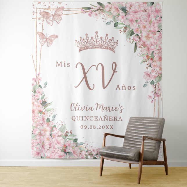 Tapete De Parede Cherry Blossomo Rosa Butterflies Quinceañera (In Situ)