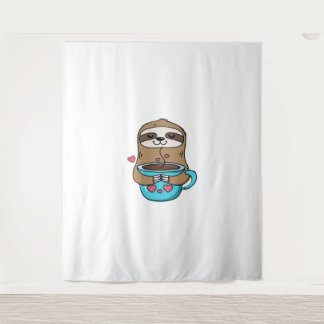 Tapete De Parede Chibi Sloth Coffee Lover - Cute Kawaii Sloth Huggi