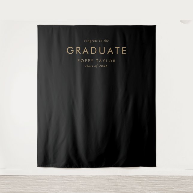 Tapete De Parede Chic Black Gold Graduate Graduation Photo Backdrop (Frente)