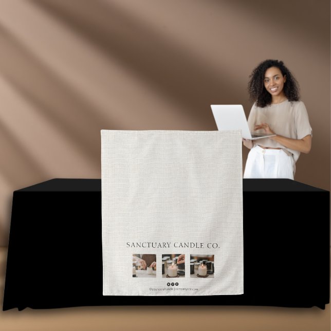 Tapete De Parede Chic Linen Photo Business Name Table Runner (Criador carregado)