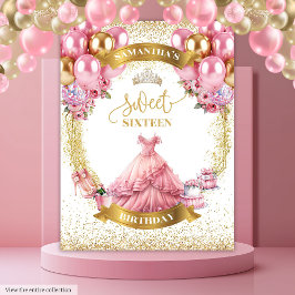 Tapete De Parede Chic Sweet 16 Backdrop Dourado Brilhante Rosa