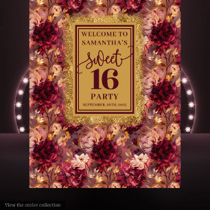 Tapete De Parede Chic Sweet 16 Blush Burgundy Dourado Decor Banner