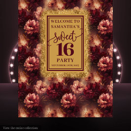 Tapete De Parede Chic Sweet 16 Blush Burgundy Dourado Party Banner
