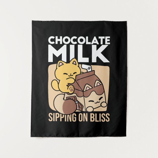 Tapete De Parede Chocolate Milk Sipping on Bliss – Kawaii Cat Food  (Frente)