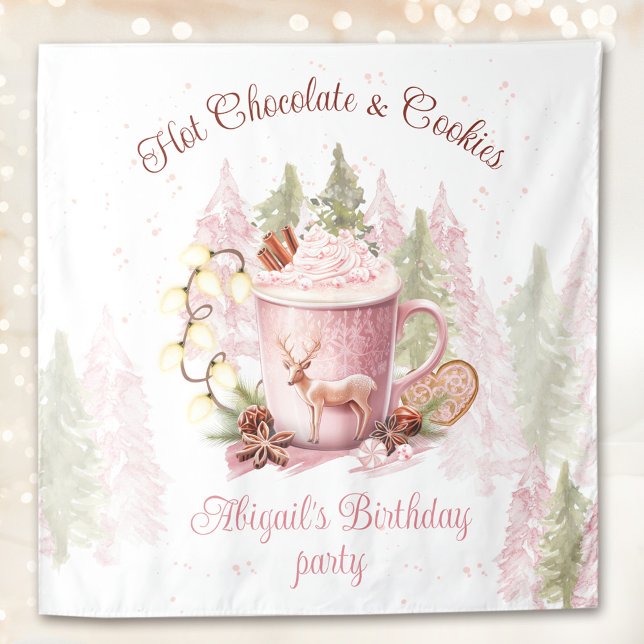 Tapete De Parede Chocolate quente e Festa de aniversário de Natal d (Hot Chocolate & Cookies Christmas Birthday Party Tapestry)