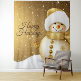 Tapete De Parede Christmas Party Golden Snowman Snowflakes Holidays