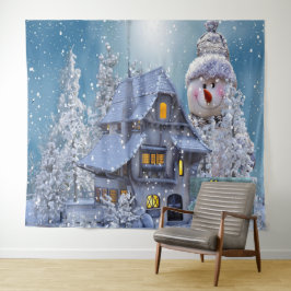 Tapete De Parede Christmas Party Winter White Snowman Blue Rustic