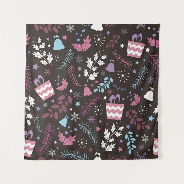 Tapete De Parede Christmas seamless pattern with tree,  snow,  gift (Frente)