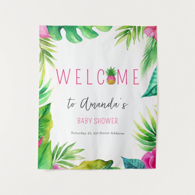 Tapete De Parede Chupetas Pineapple Jungle Rosa Festa de Bebê Menin (Frente)