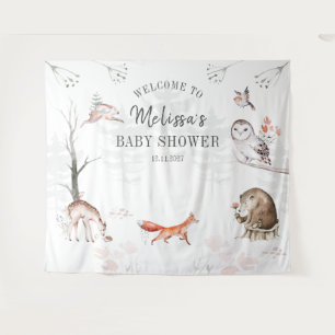 Tapete De Parede Chuva de Bebê Animais da Floresta Aquarela