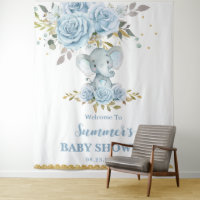 Chuva de Bebê Azul Floral Elefante Bonito Menino