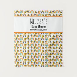 Tapete De Parede Chuva de Bebê com Abelha e Arco-íris Fofos