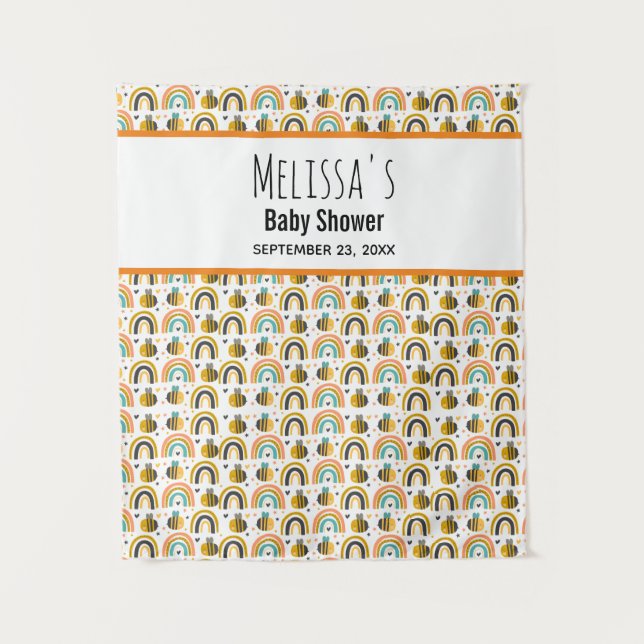 Tapete De Parede Chuva de Bebê com Abelha e Arco-íris Fofos (Frente)