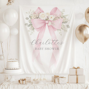 Tapete De Parede Chuva de Bebê Coquette Rosa com Laço Floral