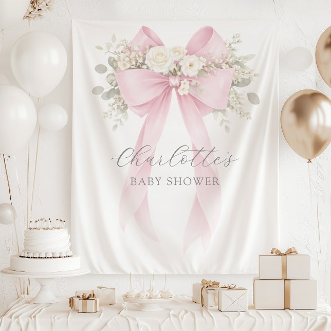Tapete De Parede Chuva de Bebê Coquette Rosa com Laço Floral (Criador carregado)