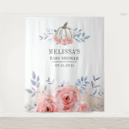 Tapete De Parede Chuva de Bebê Flor de Abóbora Fundo com Rosas Rosa