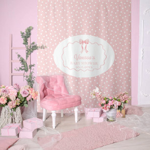 Tapete De Parede Chuva de Bebê Menina Laço Rosa Bolinhas Coquette