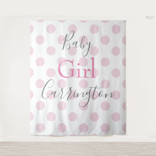 Tapete De Parede Chuva de Bebê Menina Rosa Bolinhas Script