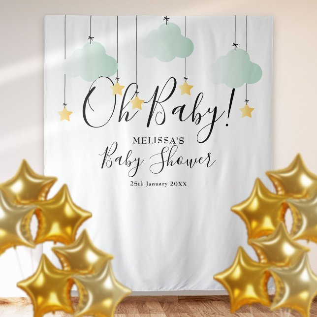 Tapete De Parede Chuva de Bebê Oh Estrelas Brilhantes Fundo de Cabi (Oh Baby Shower Twinkle Stars Photo Booth Backdrop)