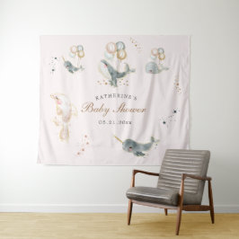 Tapete De Parede chuva de bebês baleias mágicas balões estrelas