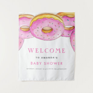 Tapete De Parede Chuva de Donuts Aquarela Rosa Chá de Bebê