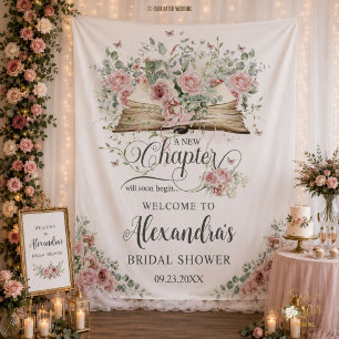 Tapete De Parede Chuva de Noiva com Capítulo de Livro Floral Rosa