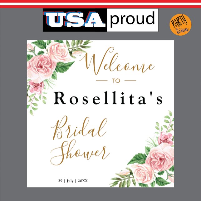 Tapete De Parede Chuva de Noiva Floral Aquarela Rosa (bridal shower)