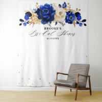 Chuva de noiva floral azul real metálico dourado
