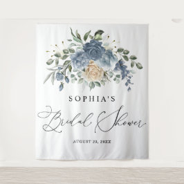 Tapete De Parede Chuva de Noiva Floral em Azul Poeirento e Champanh