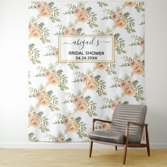 Tapete De Parede Chuva de noiva floral flores de aquarela pêssego (In Situ)