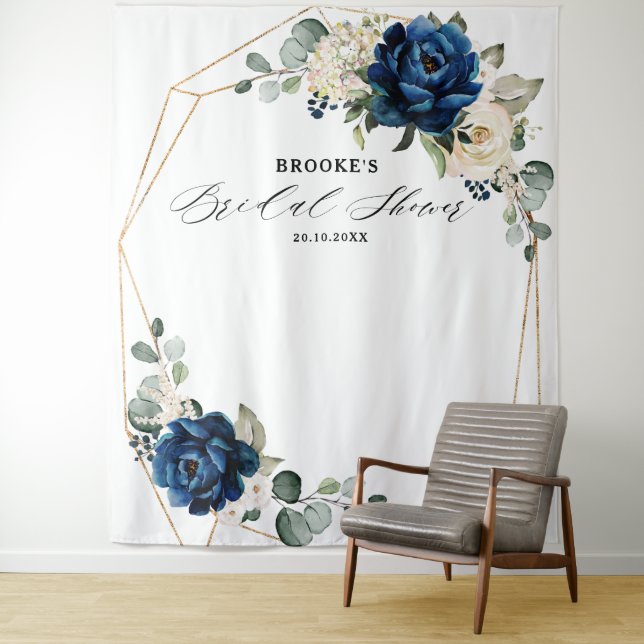 Tapete De Parede Chuva de Noiva Geométrica Navy Dourado Branco Marf (In Situ)