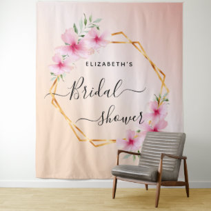 Tapete De Parede Chuva de noiva rosa dourado flores rosadas