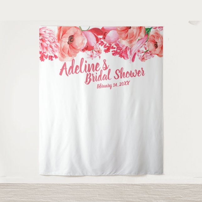 Tapete De Parede Chuva de Rosas Elegante em Script para Chá de Noiv (Frente)