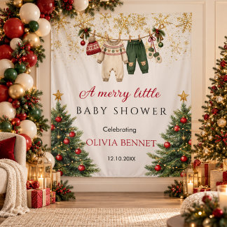 Tapete De Parede Chuveirinho Vermelho e Verde de Natal Baby Shower