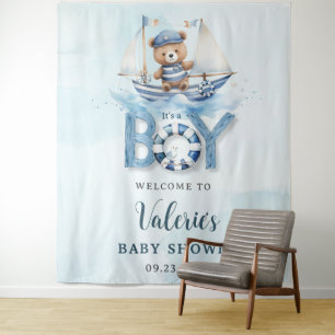 Tapete De Parede Chuveiro de Bebê Menino Urso de Pelúcia Azul Náuti