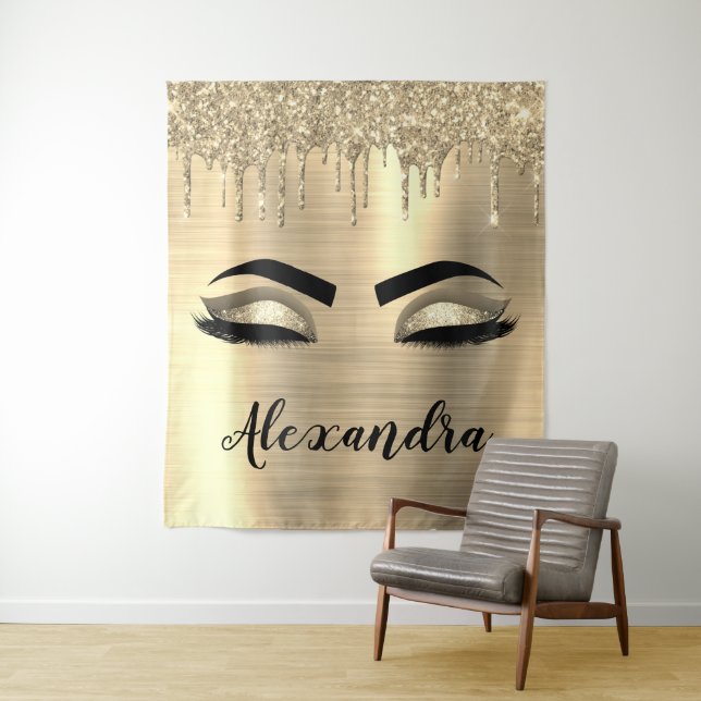 Tapete De Parede Cílios com Brilho Glitter Dourado Nome Monograma (In Situ)